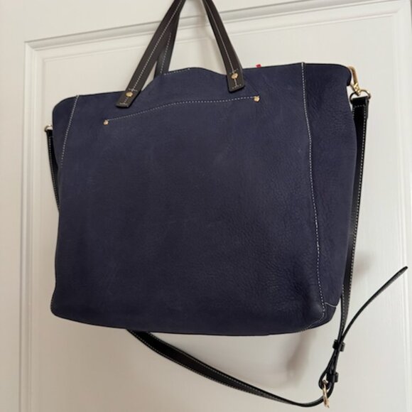 Frances Valentine Margaret Navy Nubuck Leather Tote Exceptional Condition - Picture 8 of 11
